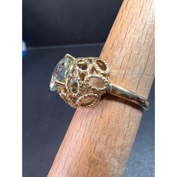 Vintage 10K Yellow Gold Prasiolite (Green Amethyst) Filigree Ring Size 7 - Picture 13 of 16